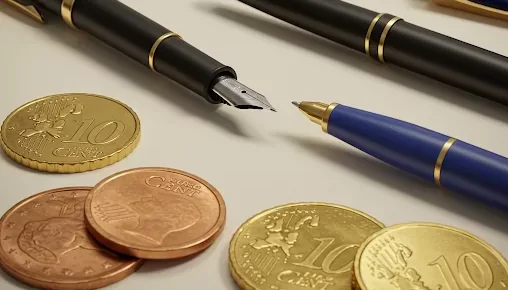 moedas e canetas