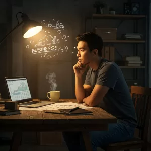 mentalidade empreendedora Homem imaginando abrir um negócio