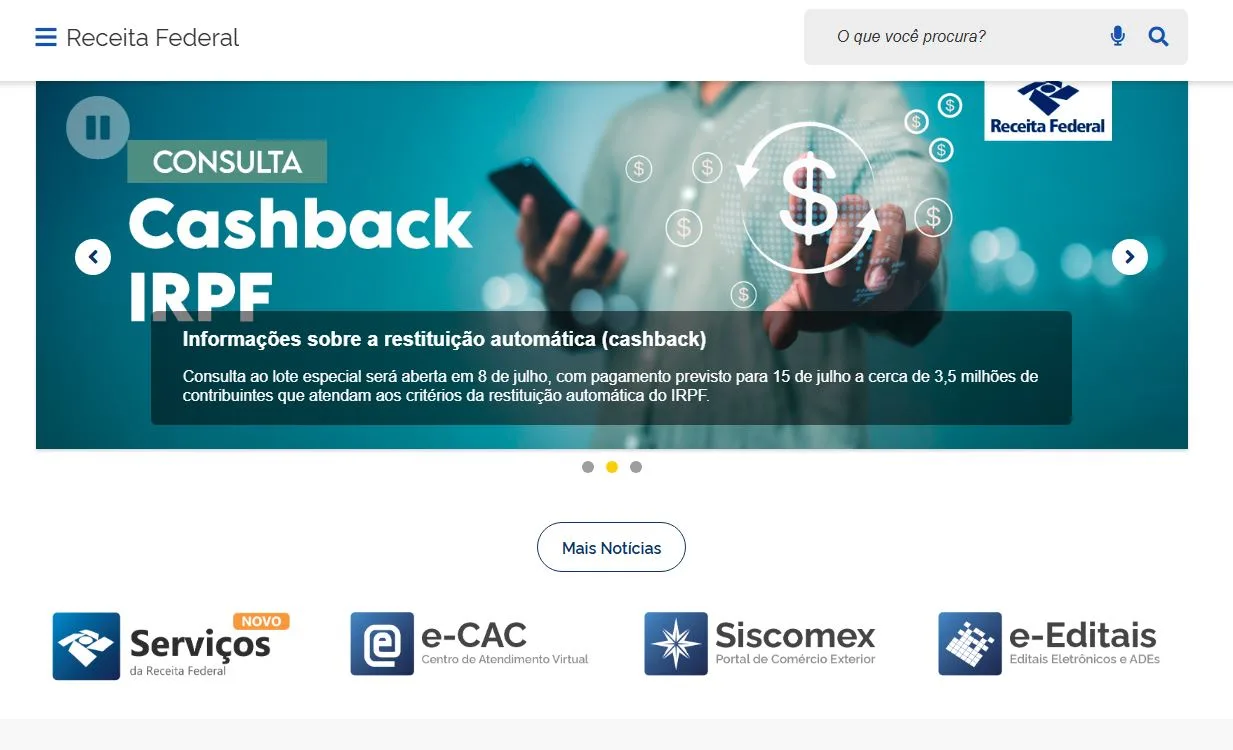 Site da receita Fereral CashBack